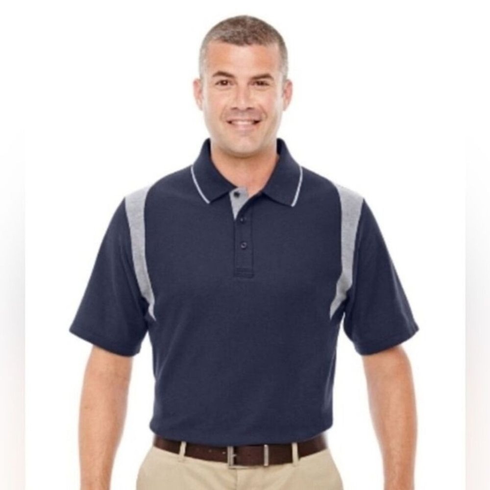 Devon & Jones Mens Sporty Navy Active Golf Polo Shirt Small NWT Blue Grey